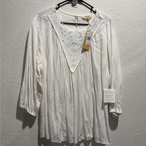 LINDA‎ ANDERSON IVORY LACE YOKE LONGER SLEEVE TUNIC TOP --WOMENS XXL NWT